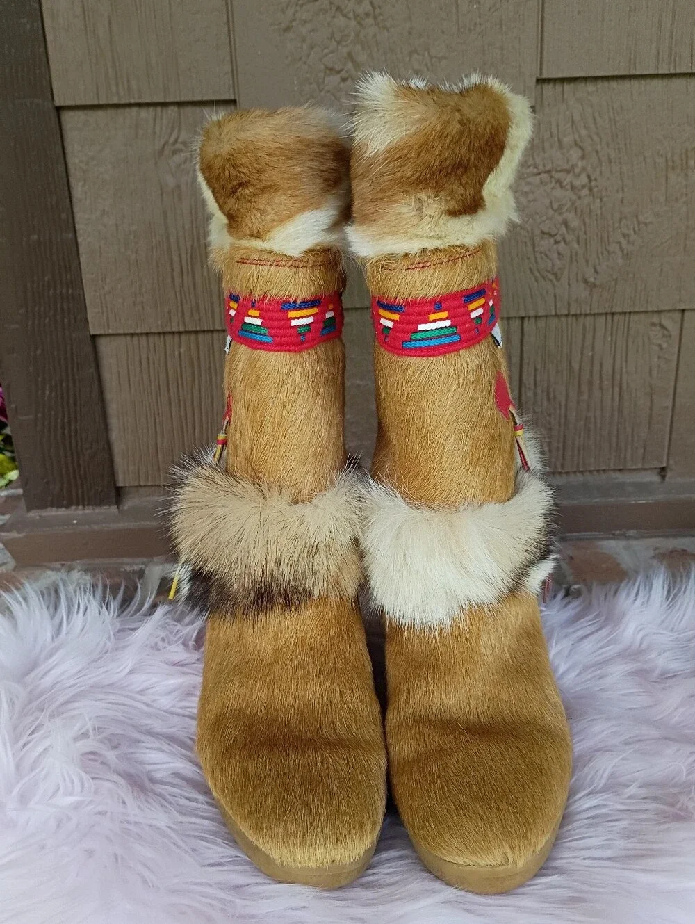 Tecnica Southwestern Apres Ski Goat Hair Fur Winter Snow Boots Made in Italy 42